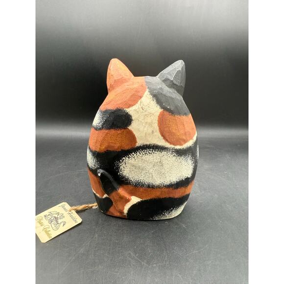 Vintage Hand-Painted Wooden Black & Brown Cat Figurine – 6.5” T x 4” W - Picture 5 of 10